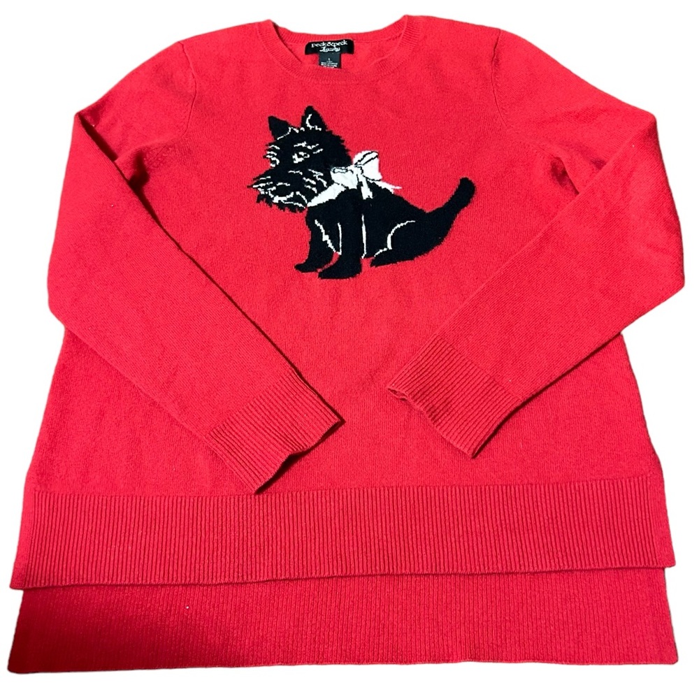 Peck & Peck Luxury 100% Cashmere Scottish Terrier crewneck sweater Sz large